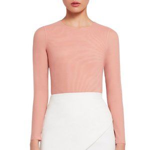 Alice + Olivia NWOT Nara Fitted Long Sleeve Mesh Bodysuit In Rose Tan